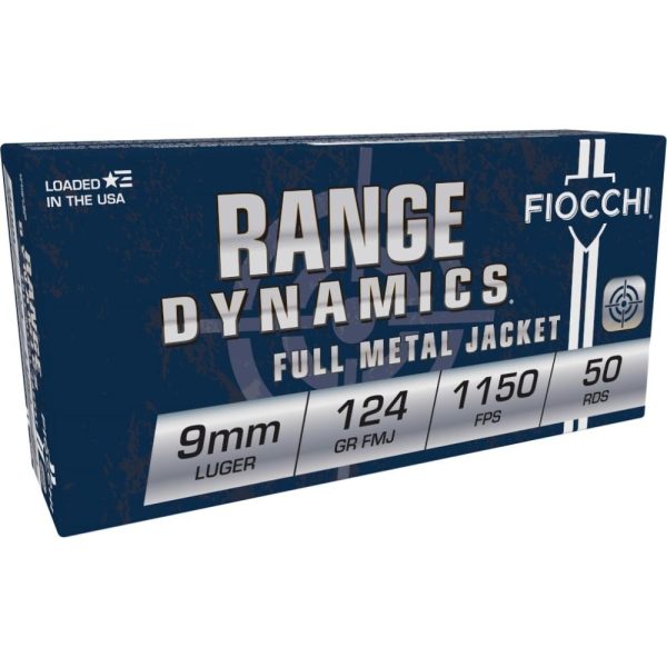 Fiocchi pistol shooting dynamics handgun ammunition 9mm luger 124 gr fmj 1180 fps 50/ct