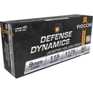 Fiocchi pistol shooting dynamics handgun ammunition 9mm luger 115 gr jhp 1175 fps 50/box