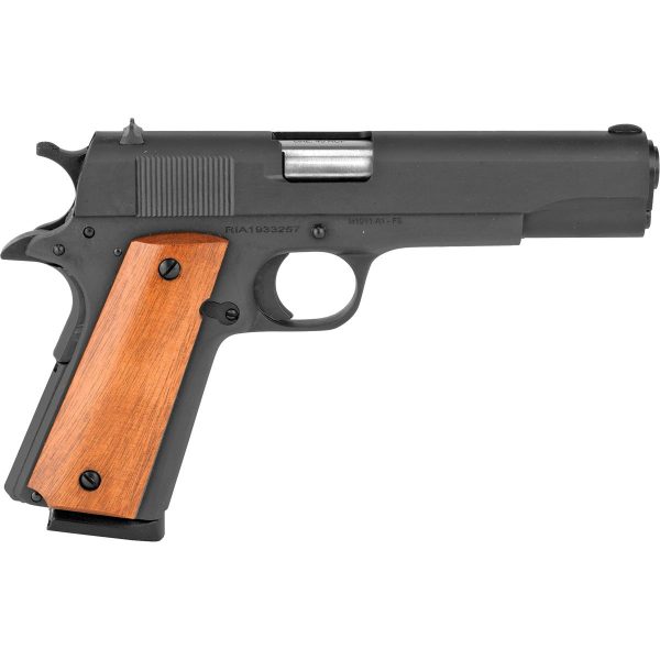 Rock island m 1911 gi standard handgun. 45 acp 8/rd magazine 5" barrel black with wood grips ma/md compliant