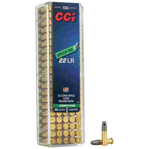 Cci. 22 long rifle green tag precision rimfire ammunition. 22 lr 40 gr lrn 100/box
