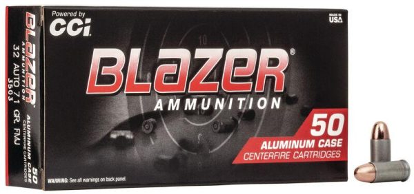 Cci blazer aluminum handgun ammunition. 32 acp 71 gr tmj 900 fps 50/box