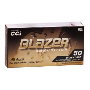 Blazer brass handgun ammunition. 45 auto 230gr jhp 850 fps 50/ct