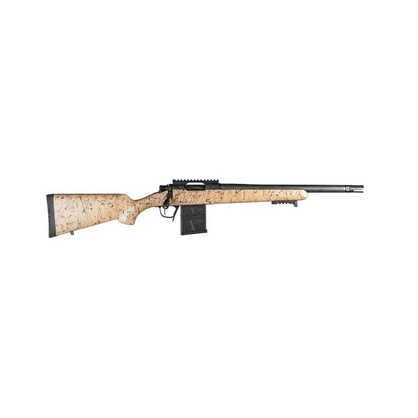 Christensen arms ridgeline scout rifle. 300 blackout 10rd magazine 16" carbon fiber barrel tan/black webbing stock