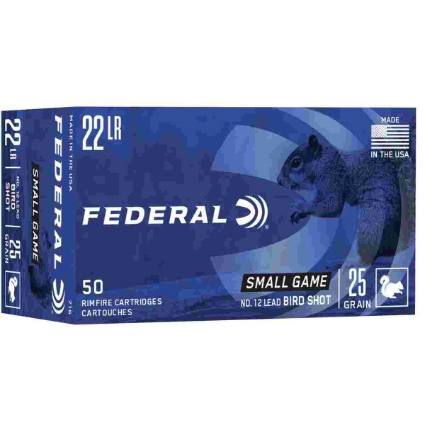 Federal game-shok rimfire ammunition. 22 lr 25 gr #12 bird shot 50/box