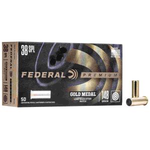 Federal premium gold medal handgun ammunition. 38 spl 148 gr lwc 690 fps 50/box