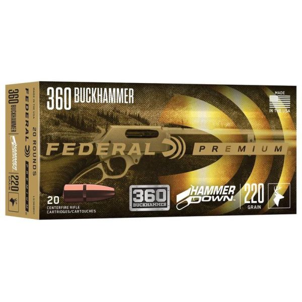 Federal hammer down rifle ammunition 360 buckhammer 220gr sp 2000fps 20/ct