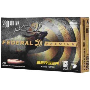 Federal classic hunter berger hybrid rifle ammunition. 280 ackley improved 168 gr bthp 2800 fps 20/ct