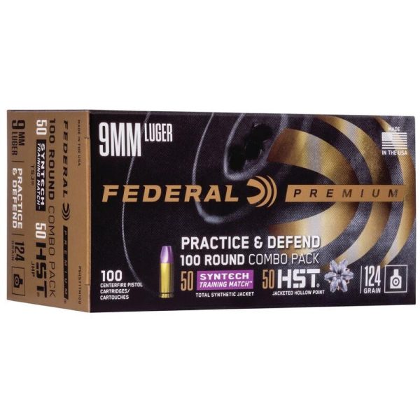 Federal practice & defend hst/syntech combo 9mm luger 124 gr 1150 fps 100/ct