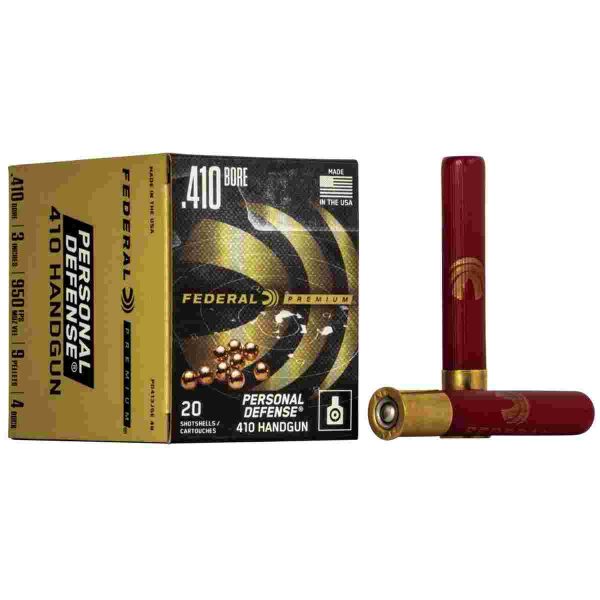 Federal premium personal defense 410 handgun shotshell ammunition - judge. 410 ga 3"  9 plts #4b 950 fps - 20/box