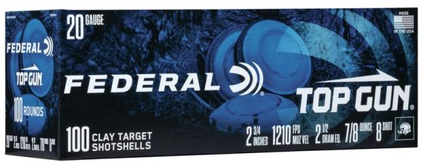 Federal top gun shotshells 20 ga 2-3/4" 7/8oz 1210 fps #8 100/ct