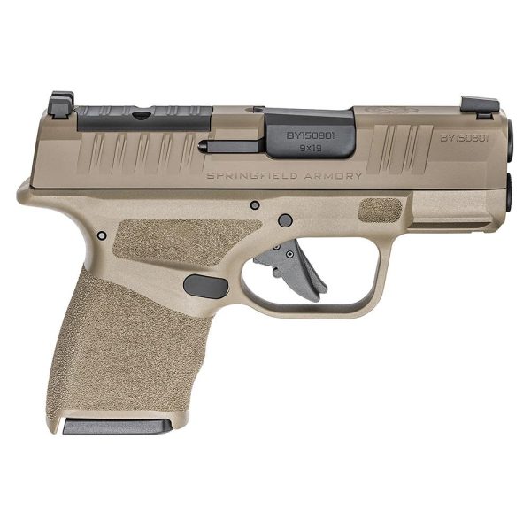 Springfield armory hellcat micro compact osp handgun gear up package 9mm luger 11rd (1) & 13rd (3) magazines 3" barrel fde with bag and viridian green dot