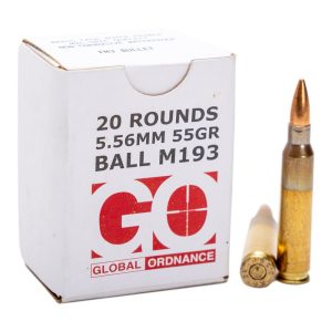Global ordnance m193 rifle ammunition 5. 56x45mm 55 gr fmj 3162 fps 20/ct