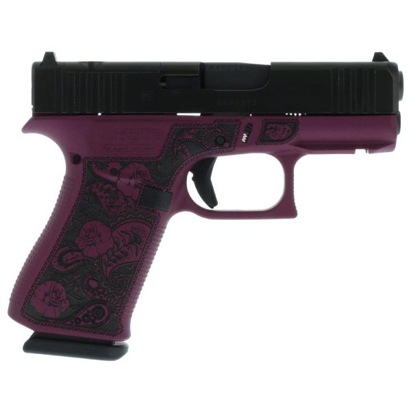 Glock 43x mos custom "glock and roses black cherry frame" subcompact handgun 9mm luger 10rd magazines (2) 3. 41" barrel austria