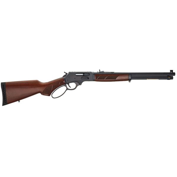 Henry steel lever action w/side gate rifle. 45-70 govt 4rd capacity 18. 43" round barrel walnut stock