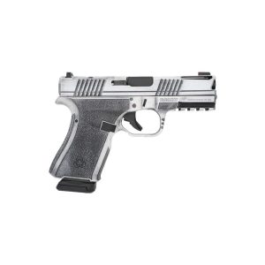 Black rain frontline+ handgun 9mm luger 15rd magazine 3. 75" barrel bright white battleworn finish optic ready