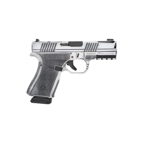 Black rain frontline+ handgun 9mm luger 15rd magazine 3. 75" barrel bright white battleworn finish optic ready