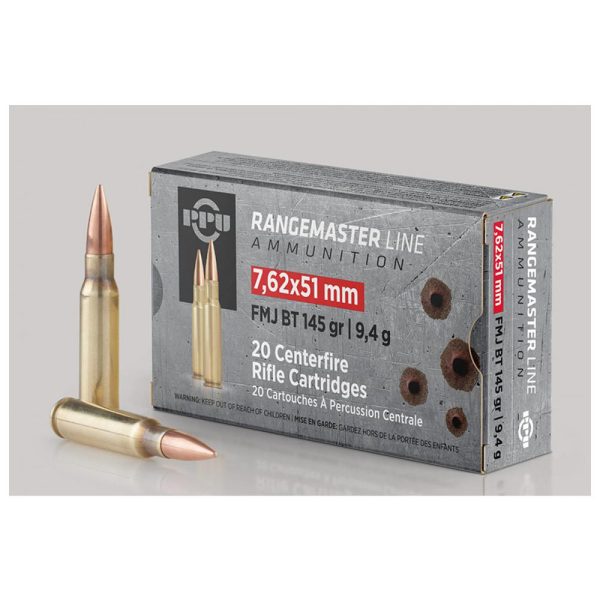 Ppu rangemaster 7. 62x51 145gr fmjbt 2835 fps 20/ct