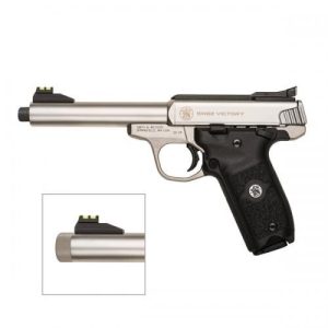 Smith & wesson sw22 victory handgun. 22 lr 10rd magazines (2) 5. 5" threaded barrel silver with black grip
