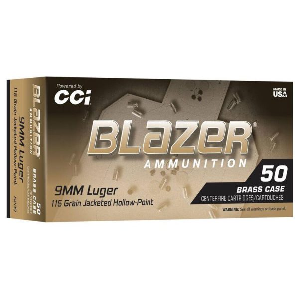 Blazer brass handgun ammunition 9mm luger 115gr jhp 1145 fps 50/ct