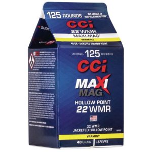 Cci maxi mag rimfire ammunition. 22 wmr 40 gr. Jhp 1875 fps 125/ct