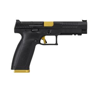 Cz usa p-10 f competition-ready handgun 9mm luger 19rd magazine 5" barrel black with gold optic ready fiber optic front
