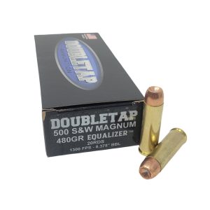 Double tap 500 equalizer handgun ammunition. 500 s&w 455gr hp 1801 fps 20/ct
