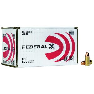 Federal champion training handgun ammuntion 9mm luger 115 gr fmj 1125fps 250/ct (bulk)