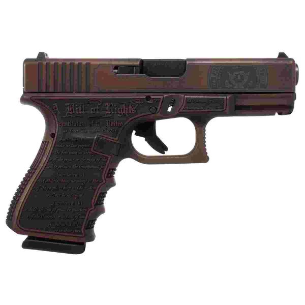 Glock 19 gen 3 custom "trump 2024" compact handgun 9mm luger 15rd magazines (2) 4. 02" barrel distressed red usa