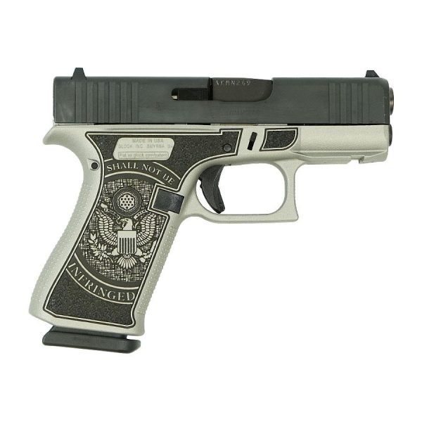 Glock 43x "2nd amendment" grey/black handgun 9mm luger 10rd magazines(2) 3. 4" barrel accessory rail usa made