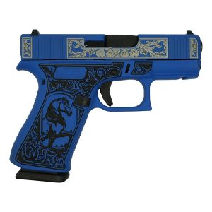 Glock 43x "glock & horses" blue handgun 9mm luger 10rd magazines(2) 3. 4" barrel accessory rail usa made