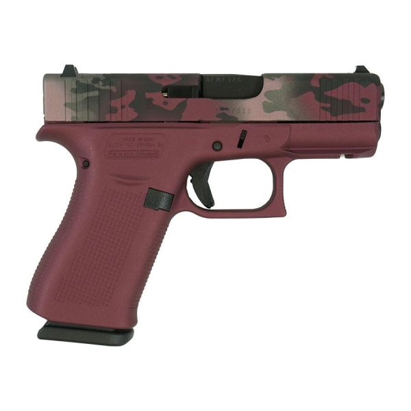 Glock 43x dark pink w/camo slide frame handgun 9mm luger 10rd magazines(2) 3. 4" barrel accessory rail usa made