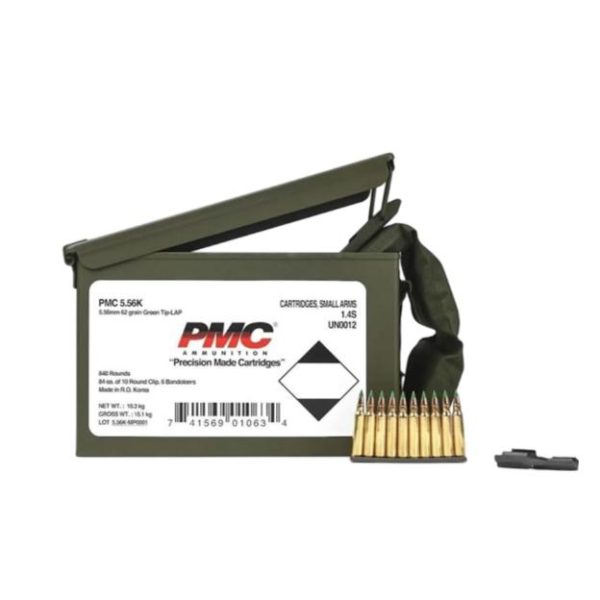 Pmc rifle ammunition 5. 56 nato 62 gr green tip 2920 fps 1680/ct w/bandoleer metal box (2-metal boxes) 1680/ct total