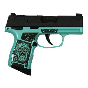 Sig sauer "sugar skull robin's egg blue glitter" p365 optic ready handgun 9mm luger 10rd magazines(2) 3. 1" barrel x-ray 3 sights manual safety