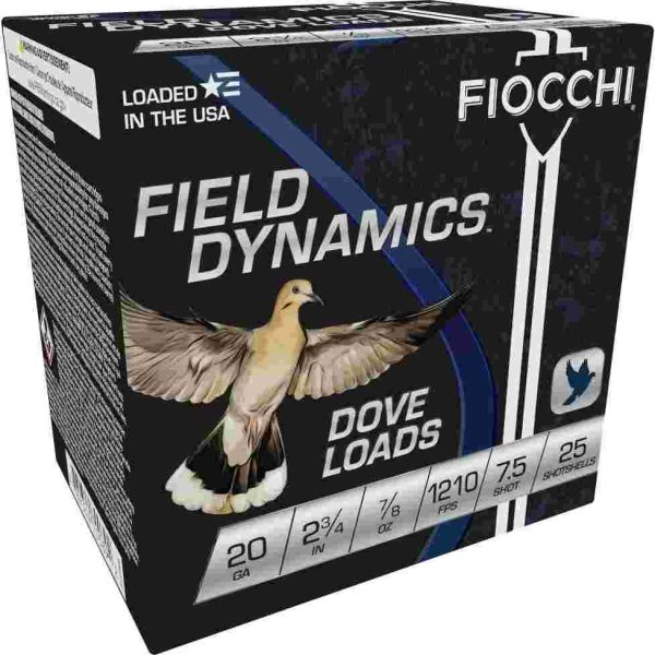 Fiocchi lead dove & quail shotshells 20ga 2-3/4 in 7/8 oz #7. 5 1210 fps 25/ct
