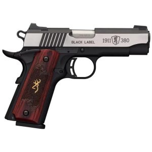 Browning 1911 380 black label medallion pro handgun 380 acp 8rd magazine 3. 625" barrel black with silver slide and wood grip night sights