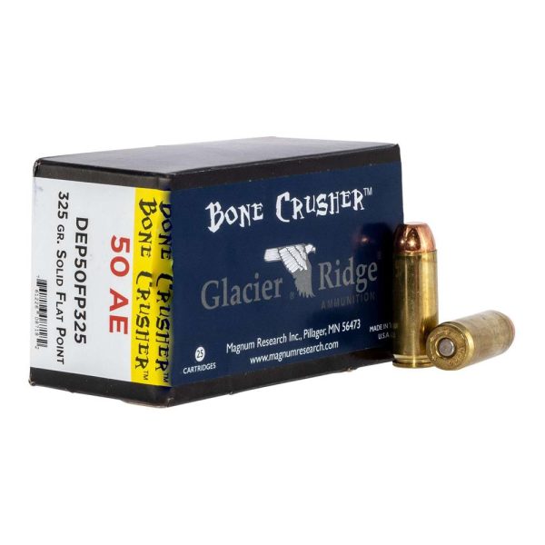 Magnum research glacier ridge bonecrusher handgun ammunition. 50ae 325gr solid flat point 25/ct