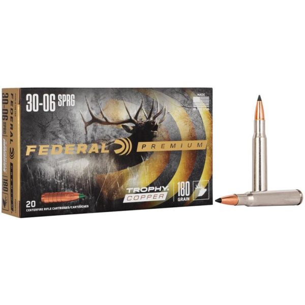 Federal premium trophy copper rifle ammunition. 30-06 sprg 180 gr tc 2700 fps 20/ct