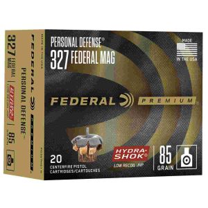 Federal premuim personal defense handgun ammunition. 327 mag 85 gr jhp 1400 fps 20/box