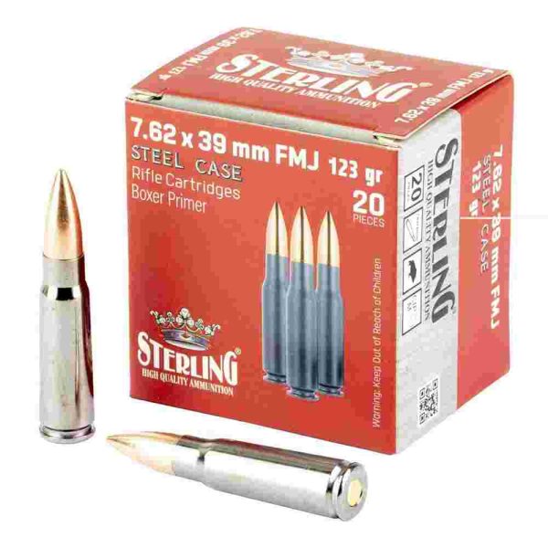 Global ordnance sterling steel case select rifle ammunition 7. 62x39mm 123gr fmj 2362 fps 20/ct