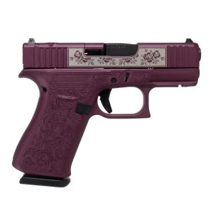 Glock 43x mos custom "glock and roses full engraved black cherry frame" subcompact handgun 9mm luger 10rd magazines (2) 3. 41" barrel austria