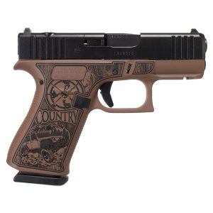 Glock 43x mos custom "engraved country bourbon cerakote " subcompact handgun 9mm luger 10rd magazines (2) 3. 41" barrel austria