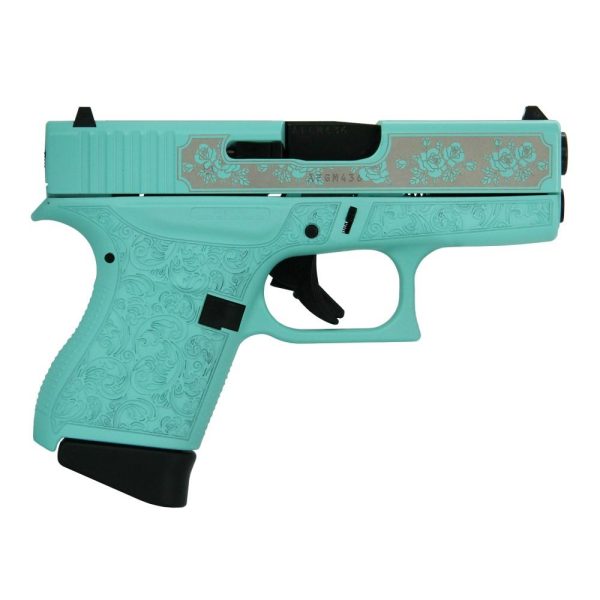 Glock 43 gen 4 "robin's egg blue glock & roses" subcompact handgun 9mm luger 6/rd magazines (2) 3. 41" barrel usa