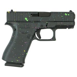 Glock 43x "multi-color paint splatter" black handgun 9mm luger 10rd magazines(2) 3. 41" barrel accessory rail usa made