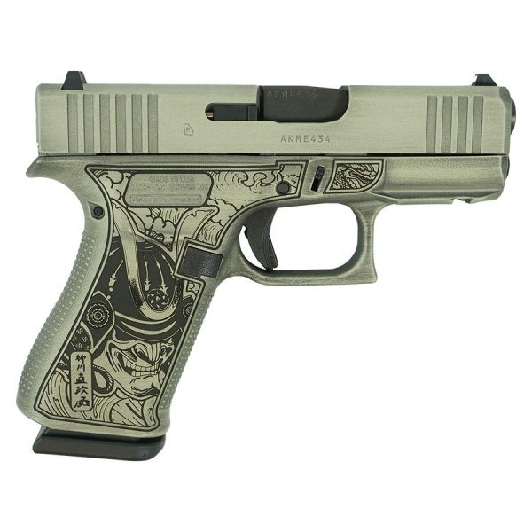 Glock 43x custom "bushido mask" battleworn slide sand handgun 9mm luger 10rd magazines (2) 3. 4" barrel accessory rail usa made