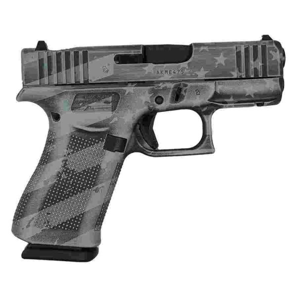 Glock 43x "us flag" distressed gray handgun 9mm luger 10rd magazines(2) 3. 4" barrel accessory rail usa made