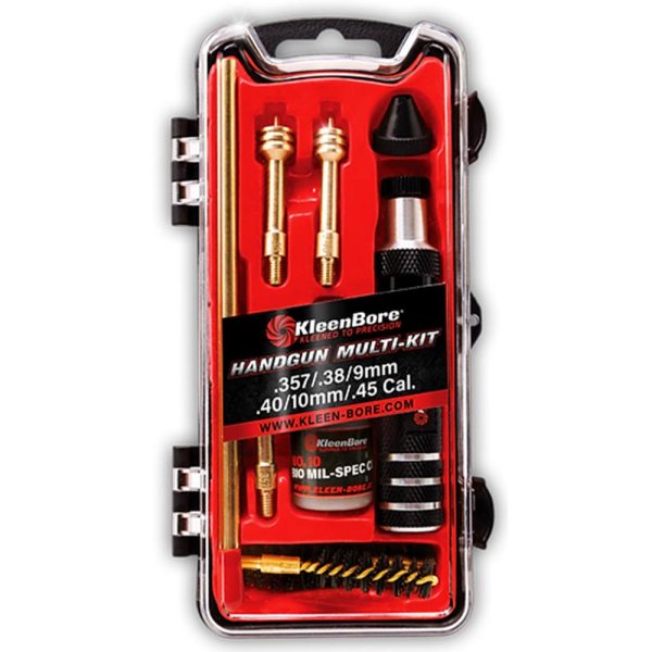 Kleenbore multi-handgun cleaning kit. 38/9mm luger/10mm/. 40/. 45 caliber
