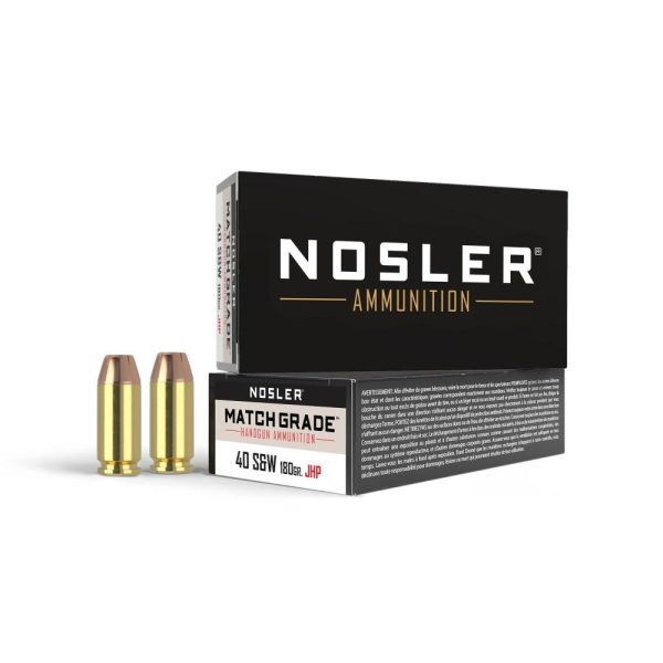 Nosler match grade handgun ammo. 40 s&w 180 gr jhp 985 fps 50/box