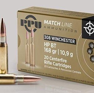 Ppu match rifle ammunition. 308 win match 168 gr hpbt 2610 fps 20/ct