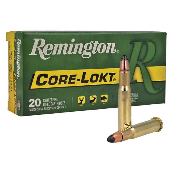 Remington core-lokt rifle ammunition. 30-30 win 150 gr sp 2390 fps 20/ct