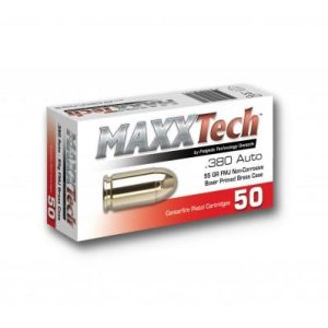 Maxxtech brass case handgun ammunition. 380 acp 95 gr fmj